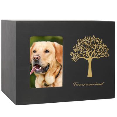 China Wholesale Durable Lucky Tree Black Density Plate Coffin Pet Urns Pet Memorial Cinerary for sale