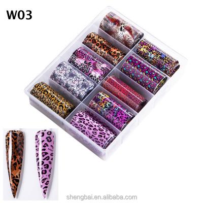 China Factory Wholesale Colored Animal Transfer Foil Nail Art Decoration Nail Sticker Eco-friendly Leopard Skin Designer Nail for sale