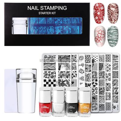 China Easy Apply Manicure Electroplate Nail Art Stamping Stainless Steel Printing Template Seal Beginner Silicone Stamper Scraper Set Kit for sale