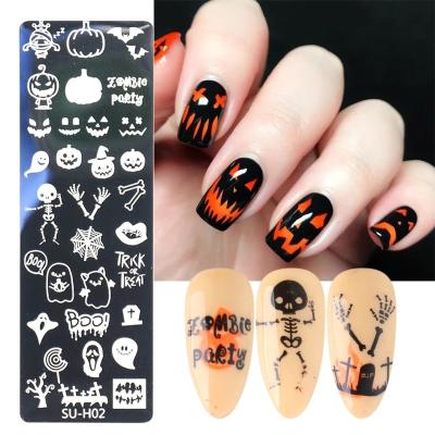 China Easy Apply 2021 New Pumpkin Skull Stainless Steel Printing Template Ins Series Steel Plate Printing Manicure Halloween for sale