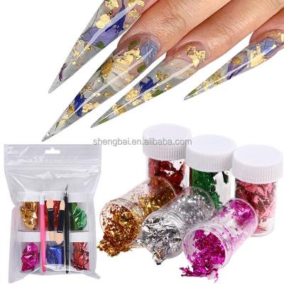 China Eco-Friendly OM 6 Color Mixed Foil Chips Set For Nail Decoration Polished Glitter Double Side Sequins Nail Art Design Kit Flake for sale