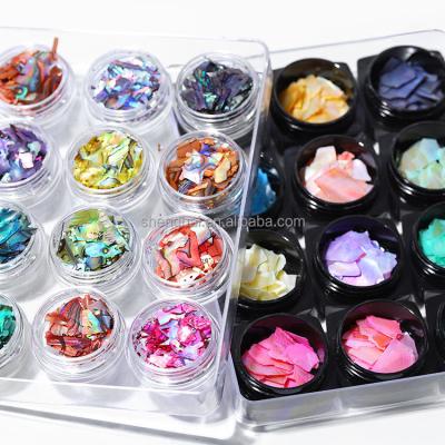 China Easy Apply OM 12 Mixed Colors Nail Flake Kit Nail Art Decoration Glitter Sequins Chips Suit Irregular Foil Design Shell for sale