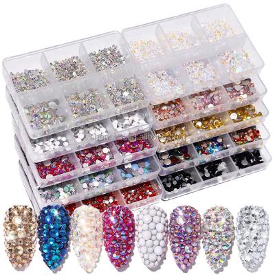 China Easy Apply OM DIY Boxed 3D Nail Decoration Diamond Ornament Mixed Color Multi Shape AB Crystal Glass Nail Rhinestones for sale