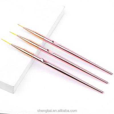 China Nail Dotting Tool Pink Rod Liner Color Palette Brush Plated Nail Art Dotting Pen Rose Gold Nail Drawing Painting Pen OM 3 Pcs for sale