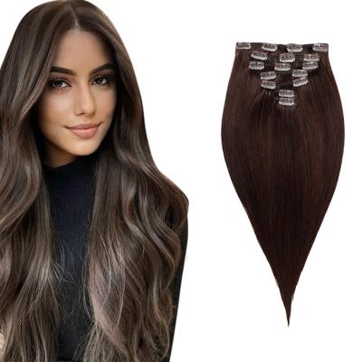 China Factory Direct Hot Selling 100% Virgin Human Hair Wholesale Customized #2 Remy Clip In Hair Extension Thick Ends for sale