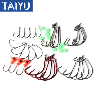 China New 43pcs Crank Stainless Steel Single Hook Set Stainless Steel Red Silver Fish Hook for sale