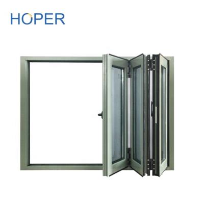 China Australian Standard Aluminum Impact Double Folding Glass Folding Window For Caribbean for sale