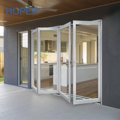 China AS2047 Modern Standard Heat Insulation Aluminum Alloy Bi Folding Door With Double Tempered Glass for sale