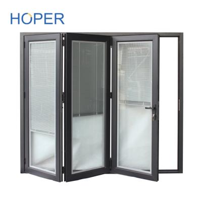 China Contemporary theftproof aluminum bi folding doors with blind shutter for sale