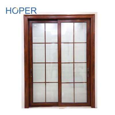 China Modern Australian Standard Color Aluminum Wooden Hotel Double Sliding Glass Door for sale