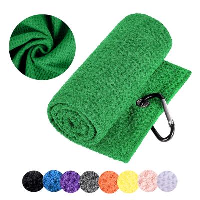 China High Quality Single Stock Products 30*50cm Microfiber Waffle Golf Towel With Hook And Grommet for sale