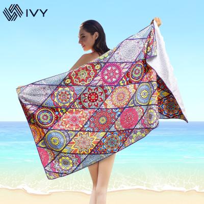 China Sustainable High Quality Custom Made Logo Microfiber Beach Towel Quick Dry Suede Printed Sand Free for sale