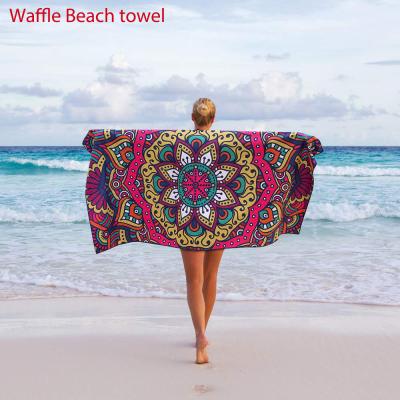 China Viable custom design digital printed sublimation sand microfiber tesalate waffle free beach towel for sale