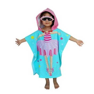 China Sustainable Custom Printed Kids Microfiber Surf Changing Hooded Poncho Beach Bath Towel Sand Free for sale