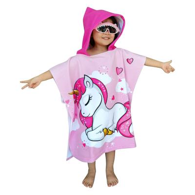 China Custom Copy High Quality Hooded Beach Kids Microfiber Unicorn Unicorn Swimming Towel Safe For Children Poncho for sale