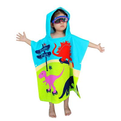 China Child Safe Promotional Custom Printed Hooded Kids Microfiber Terry Beach Poncho Towel For Kids for sale