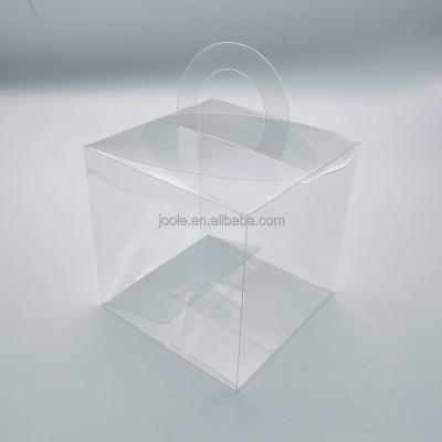 China 10x10x10cm Transparent Plastic PET Box With Clear Handle Cake Packaging Box for sale