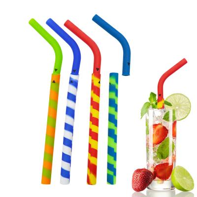 China Easy Sustainable Clean Reusable 4PCS Silicone Drinking Straws With Removable Head for sale