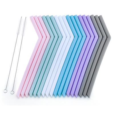 China 6/12pcs Silicone Food Grade Sustainable Reusable Drinking Straws With Cleaning Brush for sale