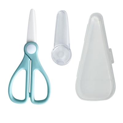 China Safety Viable Free Portable Blue Baby Food BPA Ceramic Scissors With Plastic Cover For Kitchen Use for sale