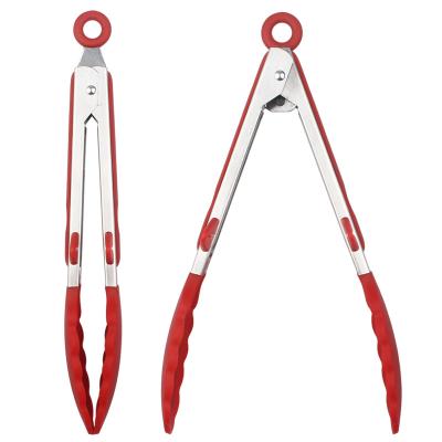 China Good quality kitchen silicone stainless steel food locking tongs and viable wholesale BBQ tongs 9 inch for sale