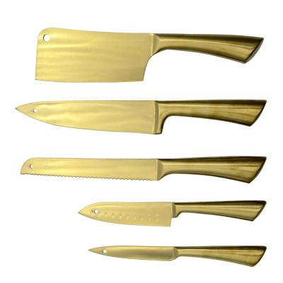 China Sustainable Custom 5PCS Gold Coating SS Kitchen Knife Set Bone Knife With Hole for sale