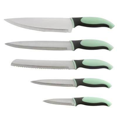 China Durable 5PCS Stainless Steel Kitchen Knife Set Non-Stick Coating With Curved Handle for sale