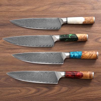 China Sustainable Professional 8inch Stainless Steel With Resin+Wood Handle Damascus Knife Chef Accessories for sale