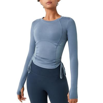 China Low Moq Wholesale QUICK DRY For Women's Custom Logo Package Long Sleeve Crew Neck Yoga Tops Adjustable Shirts for sale