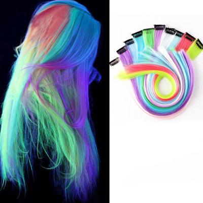 China Promotion Fluorescent Straight Wave Silky Straight Clip In Dyed Synthetic Hair Feathers Synthetic Hair Extension for sale