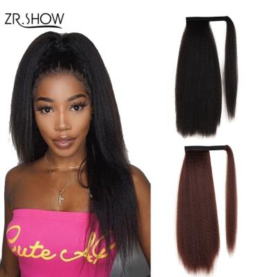 China Yaki Synthetic Afro Yaki Curly Straight Wrap Around Ponytail Hair Extensions Cut In Wig for sale