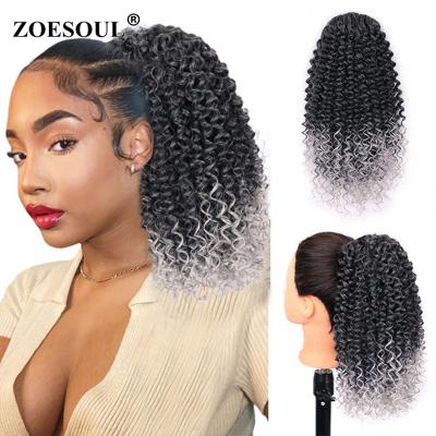 China Matte High Temperature Fiber 12 Inch Afro Curly Hair Extension Drawstring Puff Ponytail Clip In Hair Pieces For Women for sale