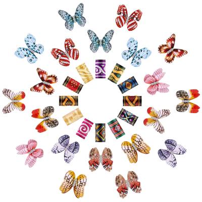 China 2021 New Design Alloy+polyester Colorful 32 Pieces Butterfly Dreadlocks Bead Cloth Beads For Women Girls Hair Accessories for sale