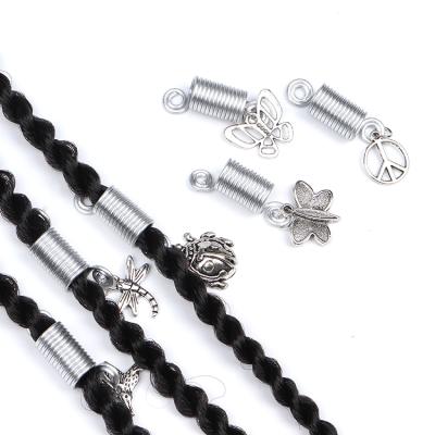 China Silver Plated Afro Hair Jewelry 1PC Alloy Spring Coil Loop Dreadlocks Beads Spring Coil Hair Beads For Braid Accessories for sale