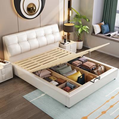 China (Other)Double View Adjustable Luxury Solid Wood Bed Designs PU Bed Room Furniture Gas Lift Up Storage Box Bed for sale