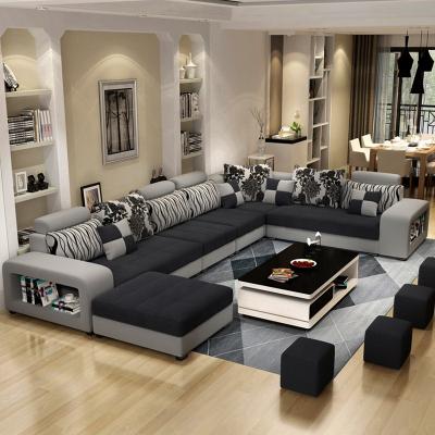 China Luxury Living Room USB Charging (Others) Sofas Adjustable Sofa Bed U Shaped Sectional Couch Furniture 7 Seater Fabric Sofas Set for sale