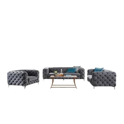 China (Other) New Design Adjustable Blue Velvet Button Up Sofa Tufted 3S Couch For Living Room 1+2+3 Sectional Sofa for sale