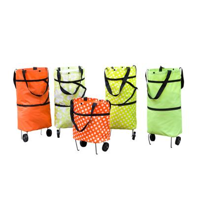 China Folding Oxford Wheel Trolley Shopping Bag Dual Function Collapsible Trolley With Front Zipper for sale