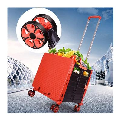 China Collapsible Folding Serving Cart Folding Crate Handcart Portable Rolling Folding Shopping Cart for sale