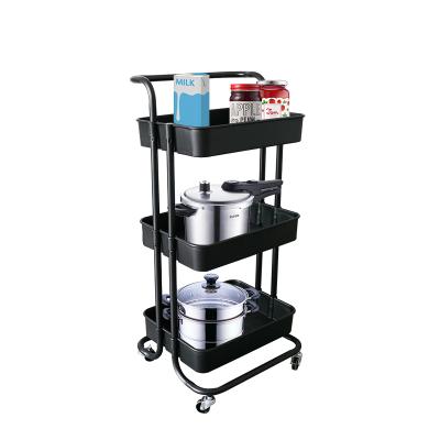 China Multi-Function Rolling Cart Storage Organizer 3 Tiers Kitchen Cart Sustainable Folding Utility Cart for sale