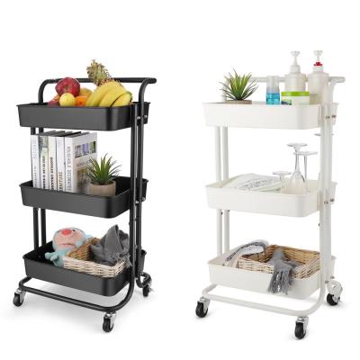 China Sustainable Utility Carts with Wheels, Convenient Handle and ABS Storage Basket, 3 Tier Rolling Cart Organizer for sale