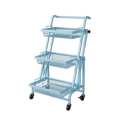 China Workable Thickened Parallel Folding Mobile Organizer Cart Storage Cart Metal Utility Cart for sale