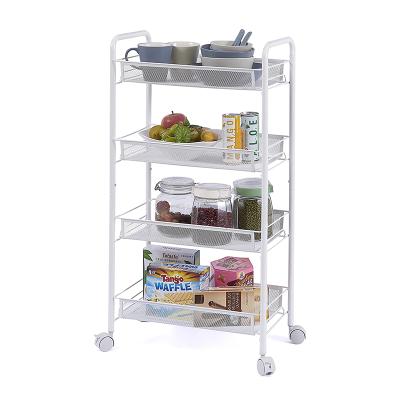 China 4 Tiers Mesh Wire Locker Storage Rack Bathroom Shelf Kitchen Cart Viable Steel Mobile Rolling Service Cart With Wheels for sale