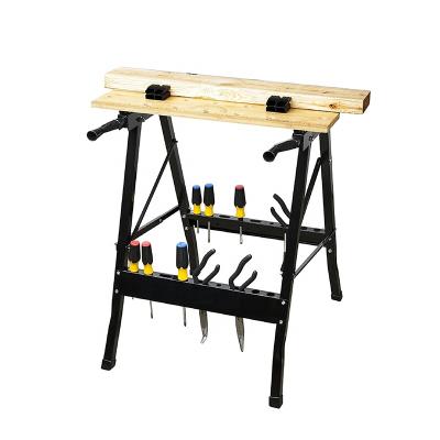 China Building Material Shops Mobile Folding Saw Horse Wood Workbench Saw Horse Garage Work Table Folding Workbench for sale