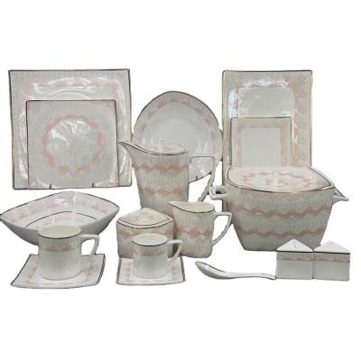 China Sustainable Dinnerware Dish Ornament Sets Bone China Ceramic Dinner Set 61 Pieces for sale