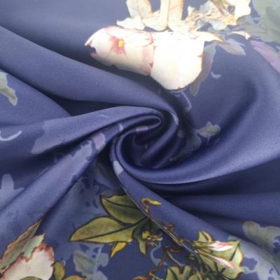 China Memory Touch 97% Silk Feeling Polyester 3% Spandex Flower Satin Imitated Silk Fabric for sale