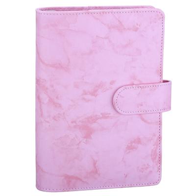 China 6 Ring PU Leather Round Binder Marble Buckle Hardcover Book Closing Budget Planner Magnetic Notebook Cover Binding Pink for sale