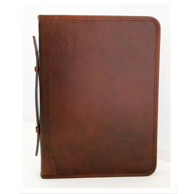 China Boundary Durable Cow Leather 2 Ring Binder A4 Folder Portable File Folder for sale