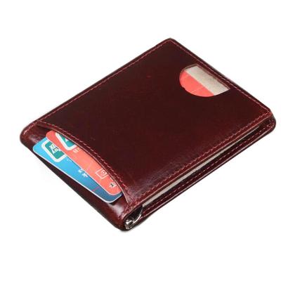 China High Quality Multi Function Stock Wax Leather RFID Money Clip Credit Card Holder Wallet for sale