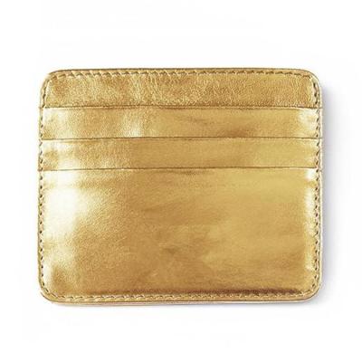 China Eco-friendly RFID Blocking Credit Card Holder Wallet Metallic Gold Soft Leather Real Card Holder for sale